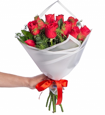 Beyaz Bukette 10 Krmz Gl