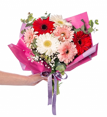 Lila Bukette Pembe & Beyaz & Krmz Gerberalar