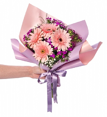 Lila Bukette Pembe Gerberalar ve Hsnyusuflar